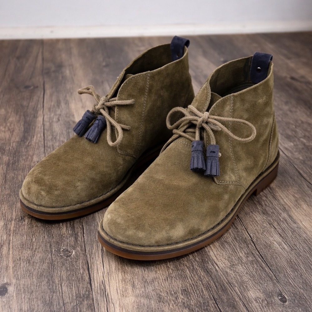 Hush Puppies Olive Suede Chukka Boots Women's 7.5 Lace Up Tassel Comfort Shoes